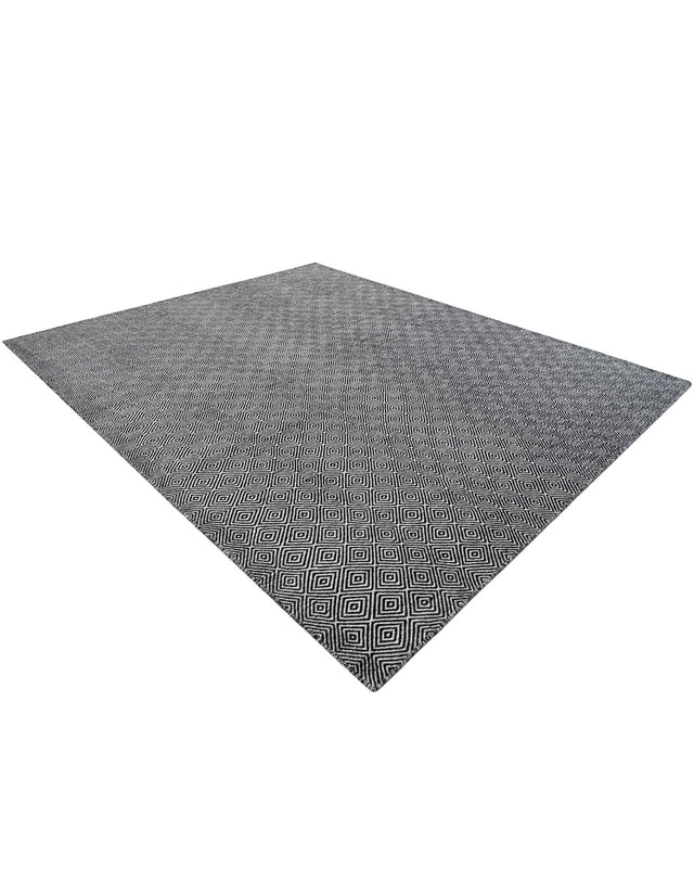 Black 7' 10 x 10' Geo Trellis Flatweave Rectangle Area Rug 80% Wool & 20% Cotton Natural Geometric Carpet for Living, Office, Dining, Dorms for Sale at Rug Engine
