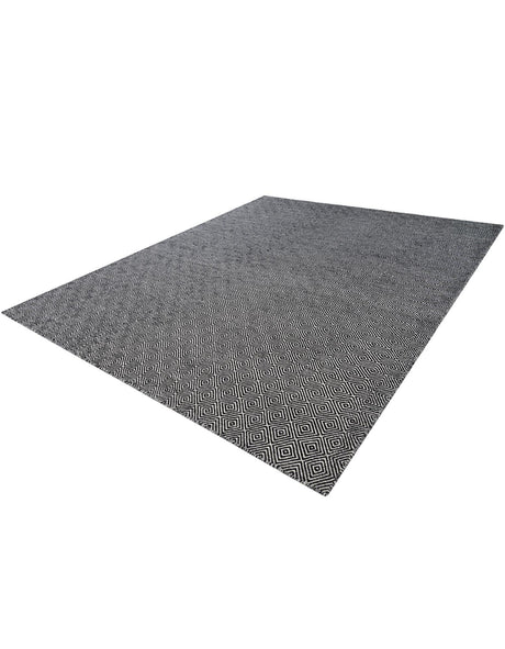 Black 7' 10 x 10' Geo Trellis Flatweave Rectangle Area Rug 80% Wool & 20% Cotton Natural Geometric Carpet for Living, Office, Dining, Dorms for Sale at Rug Engine