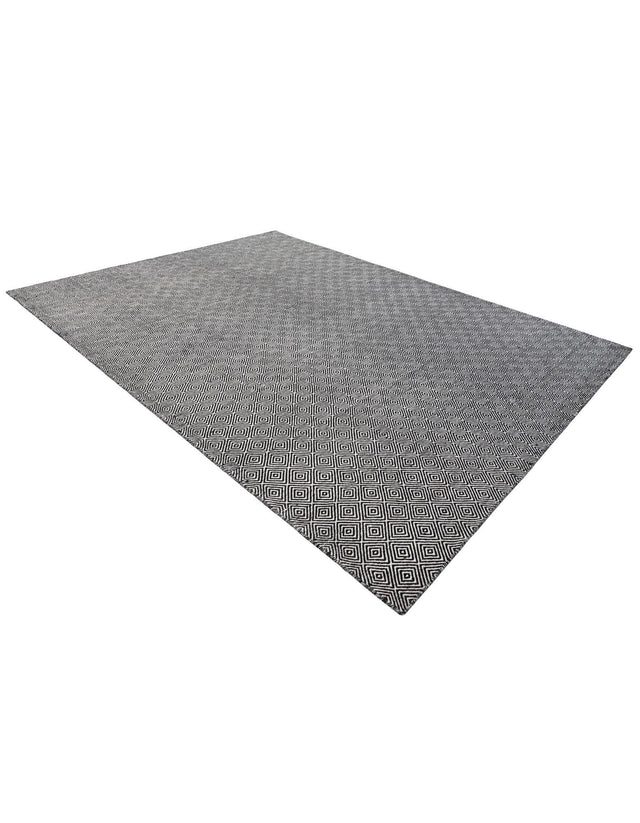 Black 9' x 12' Geo Trellis Flatweave Rectangle Area Rug 80% Wool & 20% Cotton Natural Geometric Carpet for Living, Office, Dining, Dorms for Sale at Rug Engine