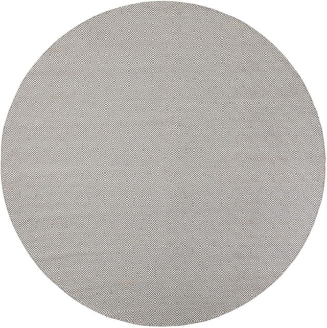 Gray 10' x 10' Geo Trellis Flatweave Round Area Rug 80% Wool & 20% Cotton Natural Geometric Carpet for Living, Office, Dining, Dorms for Sale at Rug Engine