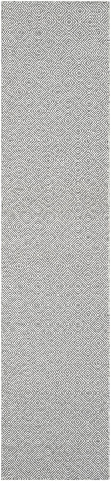 Gray 2' 7 x 12' Geo Trellis Flatweave Runner Area Rug 80% Wool & 20% Cotton Natural Geometric Carpet for Living, Office, Dining, Dorms for Sale at Rug Engine