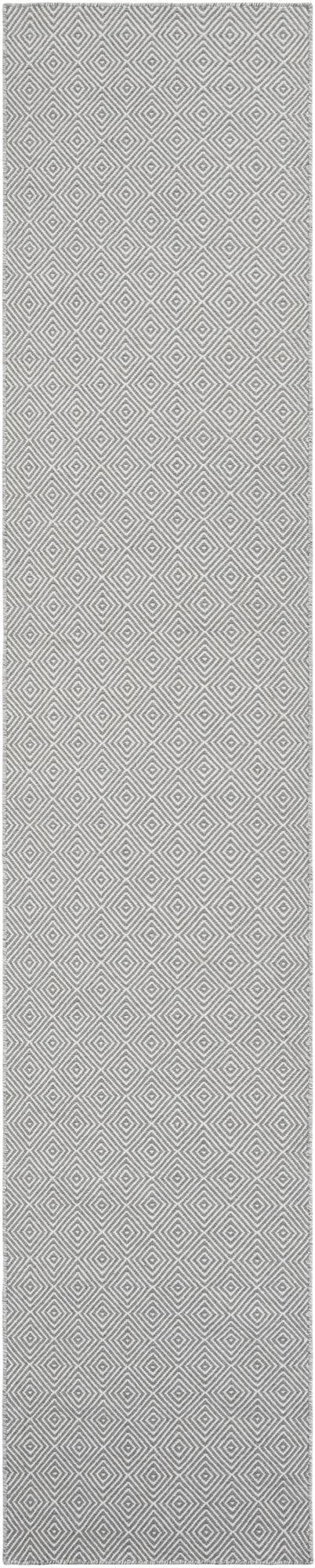 Gray 2' 7 x 14' 1 Geo Trellis Flatweave Runner Area Rug 80% Wool & 20% Cotton Natural Geometric Carpet for Living, Office, Dining, Dorms for Sale at Rug Engine
