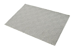 Gray 2' x 3' 1 Geo Trellis Flatweave Rectangle Area Rug 80% Wool & 20% Cotton Natural Geometric Carpet for Living, Office, Dining, Dorms for Sale at Rug Engine