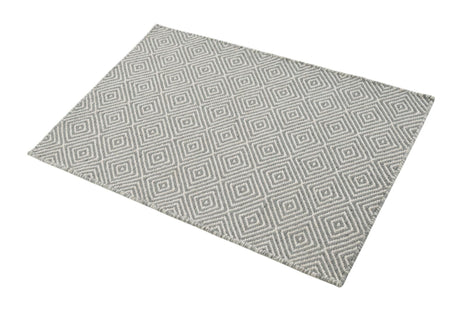 Gray 2' x 3' 1 Geo Trellis Flatweave Rectangle Area Rug 80% Wool & 20% Cotton Natural Geometric Carpet for Living, Office, Dining, Dorms for Sale at Rug Engine