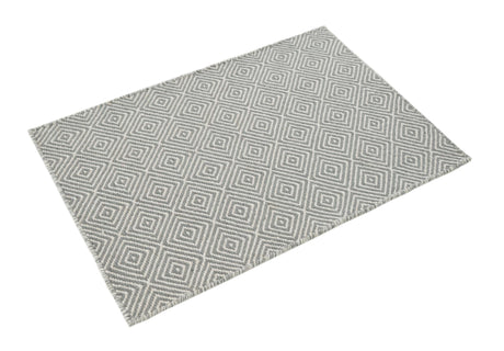 Gray 2' x 3' 1 Geo Trellis Flatweave Rectangle Area Rug 80% Wool & 20% Cotton Natural Geometric Carpet for Living, Office, Dining, Dorms for Sale at Rug Engine