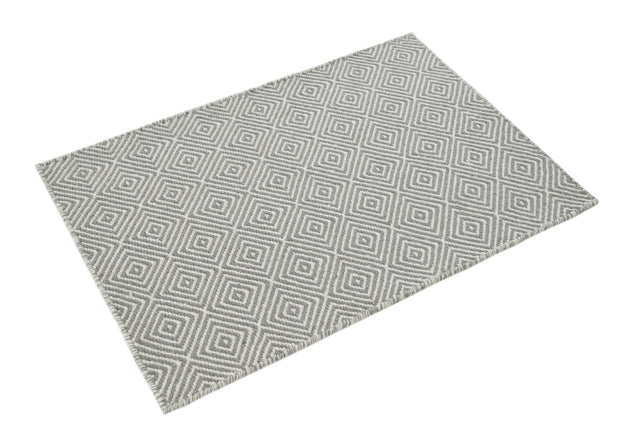 Gray 2' x 3' 1 Geo Trellis Flatweave Rectangle Area Rug 80% Wool & 20% Cotton Natural Geometric Carpet for Living, Office, Dining, Dorms for Sale at Rug Engine