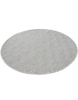 Gray 3' 1 x 3' 1 Geo Trellis Flatweave Round Area Rug 80% Wool & 20% Cotton Natural Geometric Carpet for Living, Office, Dining, Dorms for Sale at Rug Engine