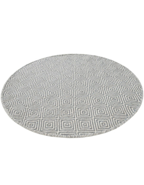Gray 3' 1 x 3' 1 Geo Trellis Flatweave Round Area Rug 80% Wool & 20% Cotton Natural Geometric Carpet for Living, Office, Dining, Dorms for Sale at Rug Engine