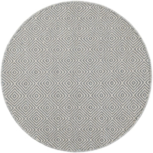 Gray 3' 1 x 3' 1 Geo Trellis Flatweave Round Area Rug 80% Wool & 20% Cotton Natural Geometric Carpet for Living, Office, Dining, Dorms for Sale at Rug Engine