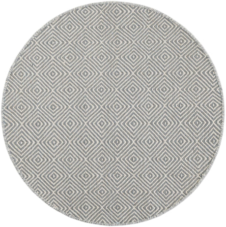 Gray 3' 1 x 3' 1 Geo Trellis Flatweave Round Area Rug 80% Wool & 20% Cotton Natural Geometric Carpet for Living, Office, Dining, Dorms for Sale at Rug Engine