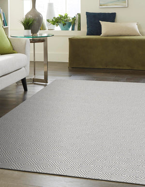Gray 6' 1 x 9' Geo Trellis Flatweave Rectangle Area Rug 80% Wool & 20% Cotton Natural Geometric Carpet for Living, Office, Dining, Dorms for Sale at Rug Engine