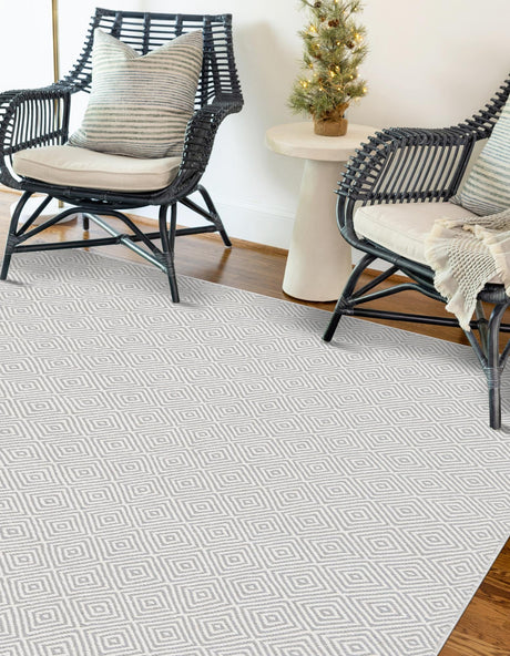 Gray 10' x 14' 1 Geo Trellis Flatweave Rectangle Area Rug 80% Wool & 20% Cotton Natural Geometric Carpet for Living, Office, Dining, Dorms for Sale at Rug Engine