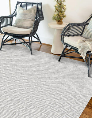 Gray 4' 1 x 6' 1 Geo Trellis Flatweave Rectangle Area Rug 80% Wool & 20% Cotton Natural Geometric Carpet for Living, Office, Dining, Dorms for Sale at Rug Engine