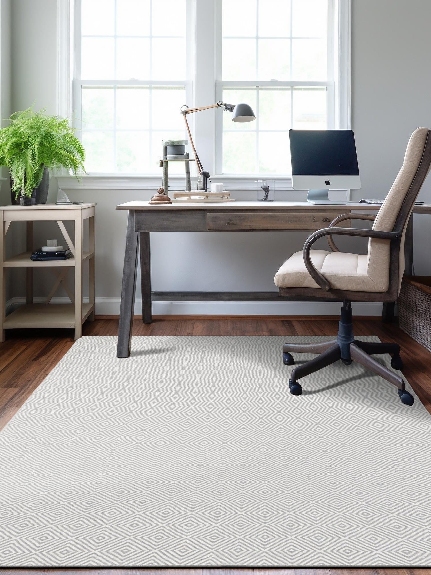 Gray 6' 1 x 9' Geo Trellis Flatweave Rectangle Area Rug 80% Wool & 20% Cotton Natural Geometric Carpet for Living, Office, Dining, Dorms for Sale at Rug Engine
