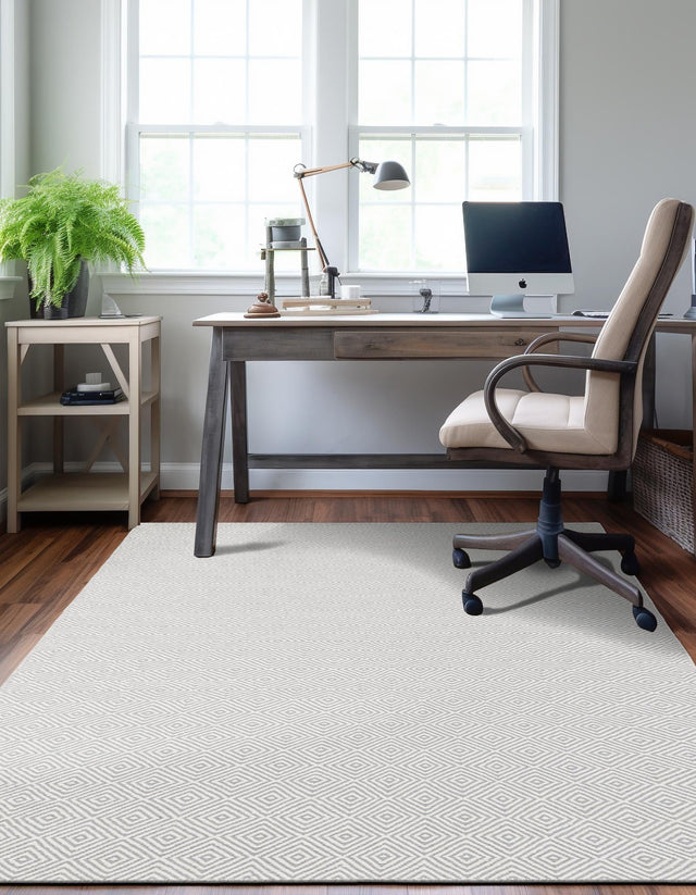 Gray 6' 1 x 9' Geo Trellis Flatweave Rectangle Area Rug 80% Wool & 20% Cotton Natural Geometric Carpet for Living, Office, Dining, Dorms for Sale at Rug Engine