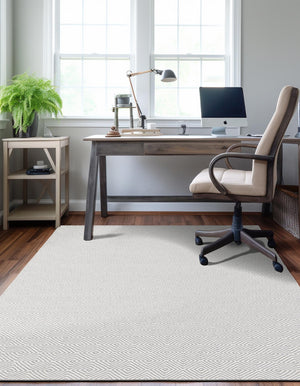 Gray 4' 1 x 6' 1 Geo Trellis Flatweave Rectangle Area Rug 80% Wool & 20% Cotton Natural Geometric Carpet for Living, Office, Dining, Dorms for Sale at Rug Engine