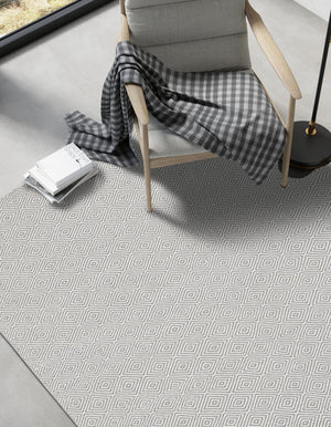 Gray 10' x 14' 1 Geo Trellis Flatweave Rectangle Area Rug 80% Wool & 20% Cotton Natural Geometric Carpet for Living, Office, Dining, Dorms for Sale at Rug Engine