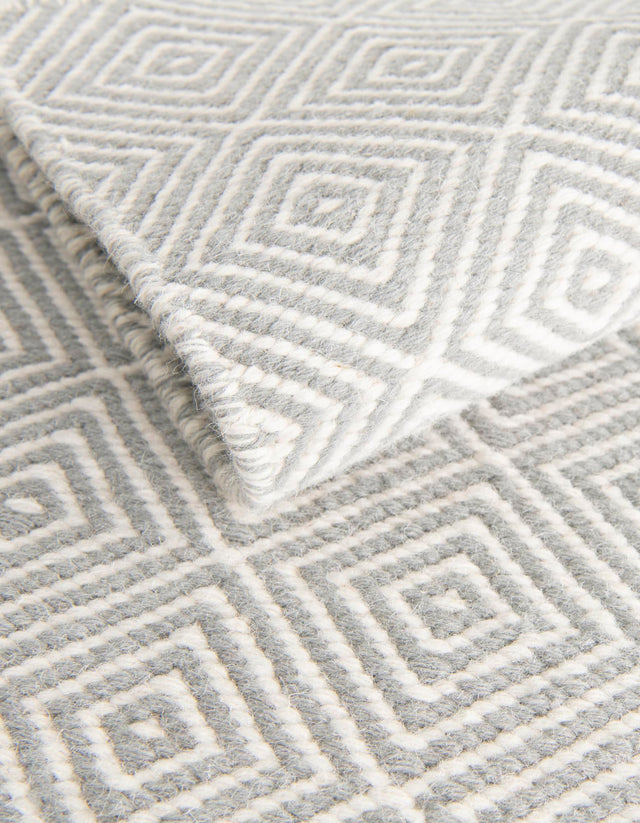 Gray 10' x 14' 1 Geo Trellis Flatweave Rectangle Area Rug 80% Wool & 20% Cotton Natural Geometric Carpet for Living, Office, Dining, Dorms for Sale at Rug Engine