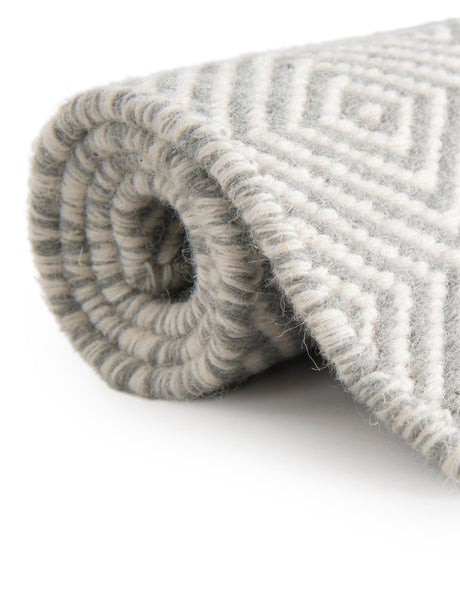 Gray 10' x 14' 1 Geo Trellis Flatweave Rectangle Area Rug 80% Wool & 20% Cotton Natural Geometric Carpet for Living, Office, Dining, Dorms for Sale at Rug Engine