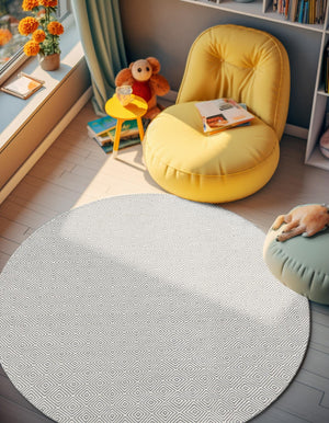 Gray 3' 1 x 3' 1 Geo Trellis Flatweave Round Area Rug 80% Wool & 20% Cotton Natural Geometric Carpet for Living, Office, Dining, Dorms for Sale at Rug Engine