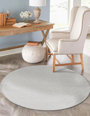Gray 3' 1 x 3' 1 Geo Trellis Flatweave Round Area Rug 80% Wool & 20% Cotton Natural Geometric Carpet for Living, Office, Dining, Dorms for Sale at Rug Engine