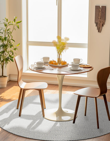 Gray 3' 1 x 3' 1 Geo Trellis Flatweave Round Area Rug 80% Wool & 20% Cotton Natural Geometric Carpet for Living, Office, Dining, Dorms for Sale at Rug Engine