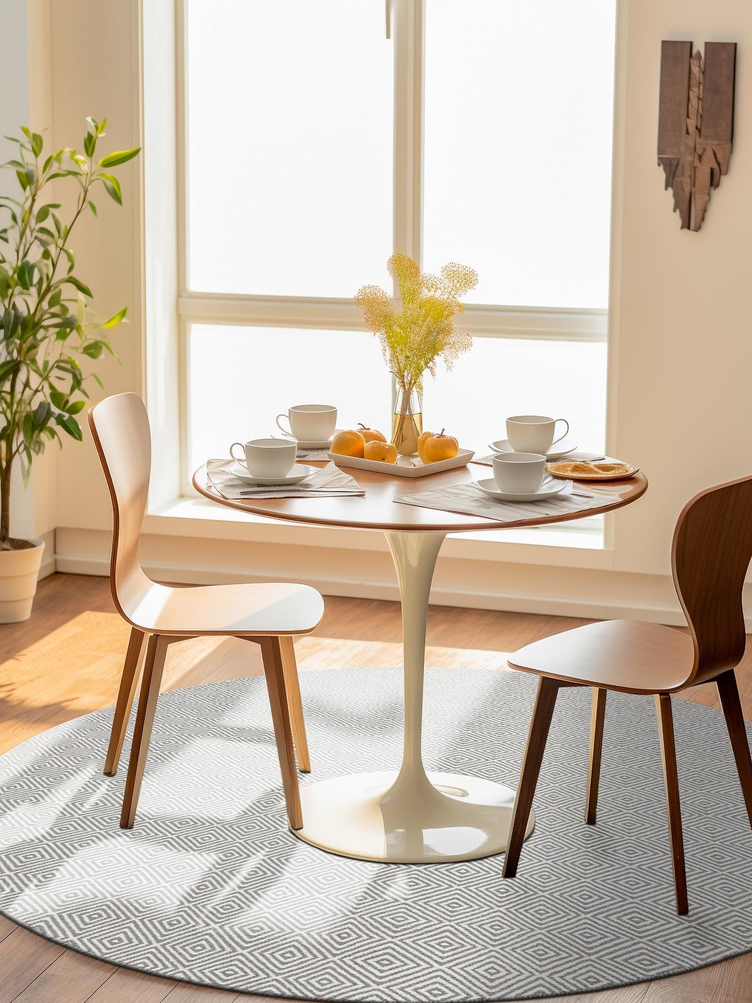 Gray 7' 10 x 7' 10 Geo Trellis Flatweave Round Area Rug 80% Wool & 20% Cotton Natural Geometric Carpet for Living, Office, Dining, Dorms for Sale at Rug Engine