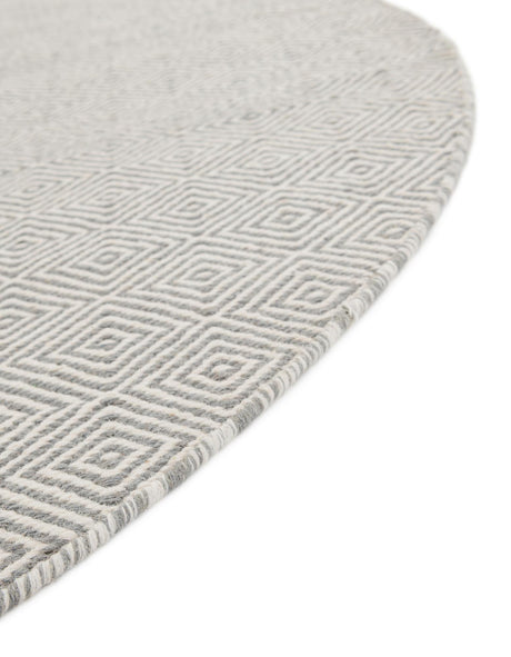 Gray 3' 1 x 3' 1 Geo Trellis Flatweave Round Area Rug 80% Wool & 20% Cotton Natural Geometric Carpet for Living, Office, Dining, Dorms for Sale at Rug Engine