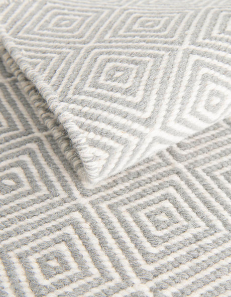 Gray 2' 7 x 14' 1 Geo Trellis Flatweave Runner Area Rug 80% Wool & 20% Cotton Natural Geometric Carpet for Living, Office, Dining, Dorms for Sale at Rug Engine