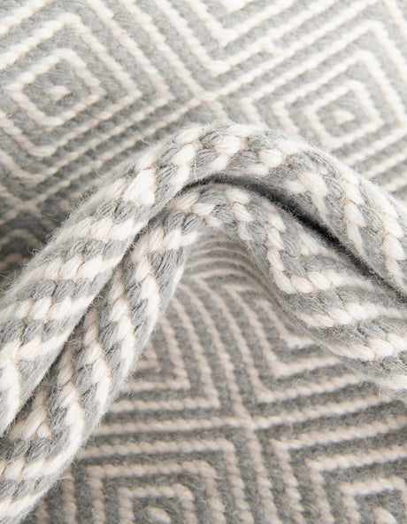 Gray 2' 7 x 14' 1 Geo Trellis Flatweave Runner Area Rug 80% Wool & 20% Cotton Natural Geometric Carpet for Living, Office, Dining, Dorms for Sale at Rug Engine