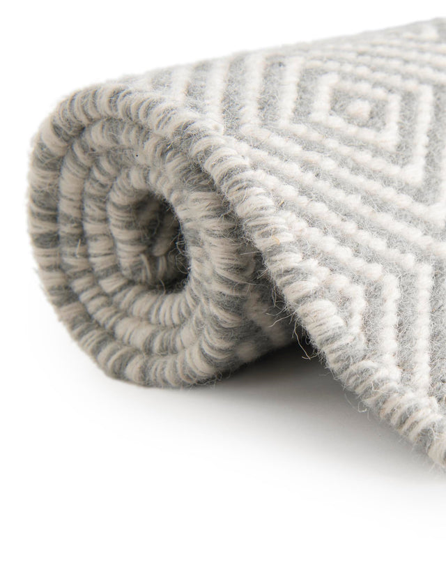 Gray 2' 7 x 14' 1 Geo Trellis Flatweave Runner Area Rug 80% Wool & 20% Cotton Natural Geometric Carpet for Living, Office, Dining, Dorms for Sale at Rug Engine