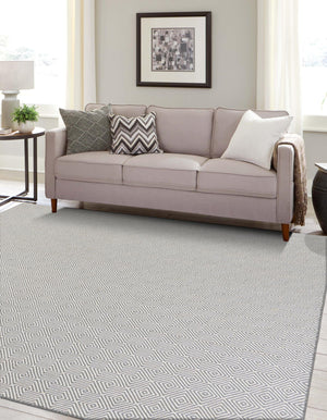 Gray 7' 10 x 7' 10 Geo Trellis Flatweave Square Area Rug 80% Wool & 20% Cotton Natural Geometric Carpet for Living, Office, Dining, Dorms for Sale at Rug Engine