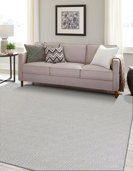 Gray 7' 10 x 7' 10 Geo Trellis Flatweave Square Area Rug 80% Wool & 20% Cotton Natural Geometric Carpet for Living, Office, Dining, Dorms for Sale at Rug Engine