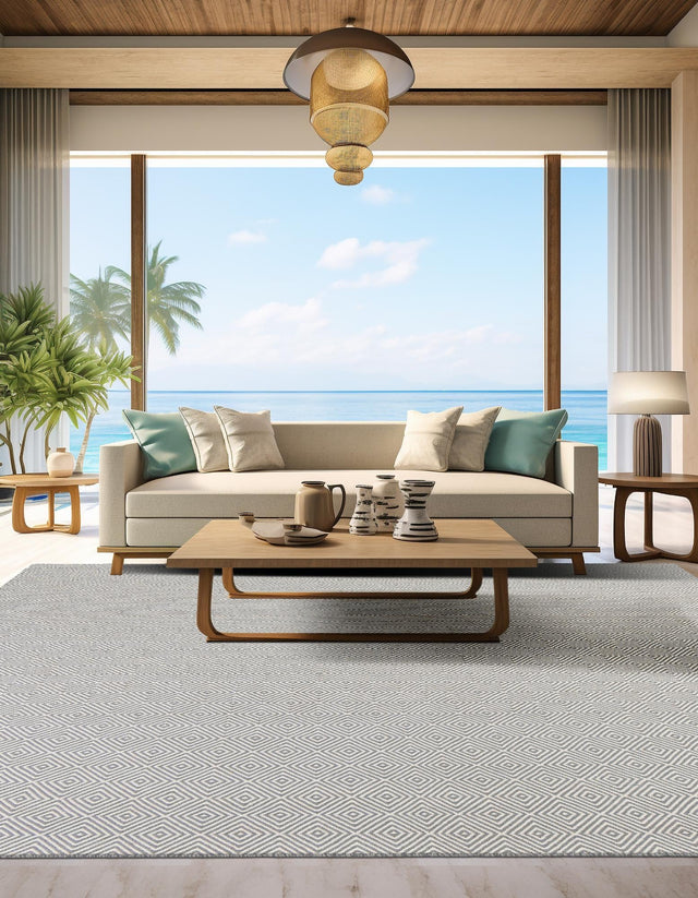 Gray 7' 10 x 7' 10 Geo Trellis Flatweave Square Area Rug 80% Wool & 20% Cotton Natural Geometric Carpet for Living, Office, Dining, Dorms for Sale at Rug Engine