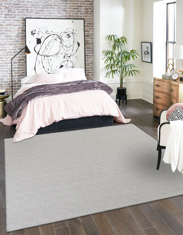 Gray 7' 10 x 7' 10 Geo Trellis Flatweave Square Area Rug 80% Wool & 20% Cotton Natural Geometric Carpet for Living, Office, Dining, Dorms for Sale at Rug Engine