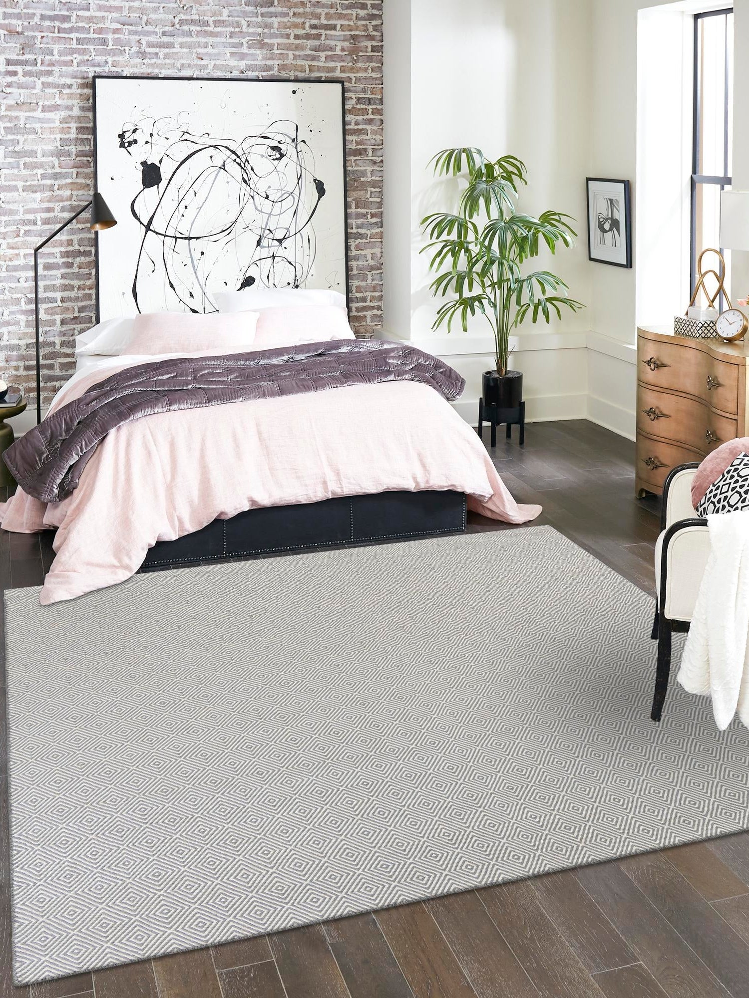 Gray 12' x 12' Geo Trellis Flatweave Square Area Rug 80% Wool & 20% Cotton Natural Geometric Carpet for Living, Office, Dining, Dorms for Sale at Rug Engine