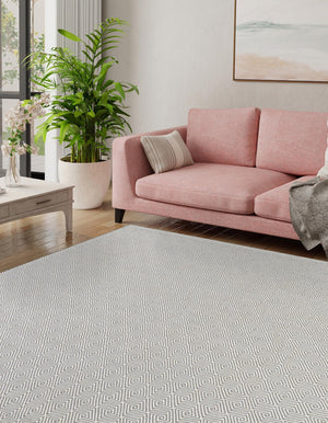 Gray 7' 10 x 7' 10 Geo Trellis Flatweave Square Area Rug 80% Wool & 20% Cotton Natural Geometric Carpet for Living, Office, Dining, Dorms for Sale at Rug Engine