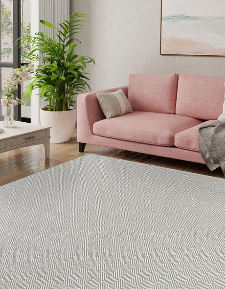 Gray 7' 10 x 7' 10 Geo Trellis Flatweave Square Area Rug 80% Wool & 20% Cotton Natural Geometric Carpet for Living, Office, Dining, Dorms for Sale at Rug Engine