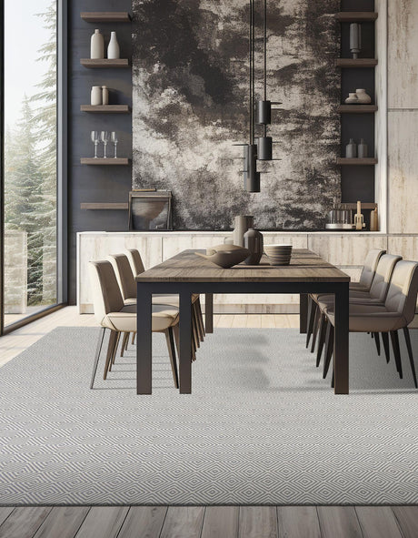 Gray 7' 10 x 7' 10 Geo Trellis Flatweave Square Area Rug 80% Wool & 20% Cotton Natural Geometric Carpet for Living, Office, Dining, Dorms for Sale at Rug Engine