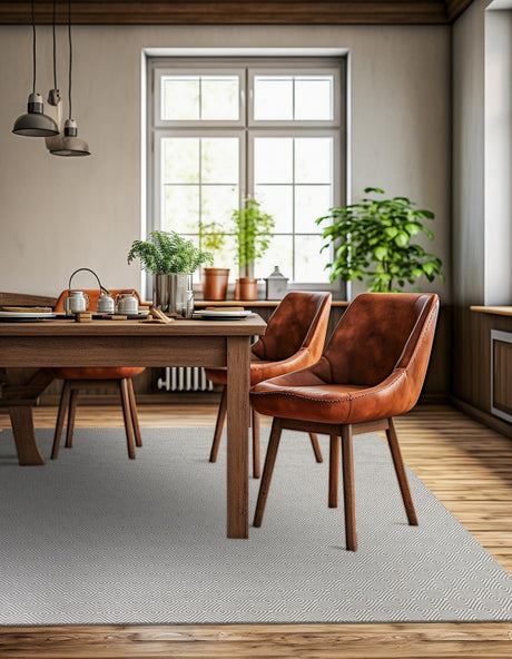 Gray 7' 10 x 7' 10 Geo Trellis Flatweave Square Area Rug 80% Wool & 20% Cotton Natural Geometric Carpet for Living, Office, Dining, Dorms for Sale at Rug Engine