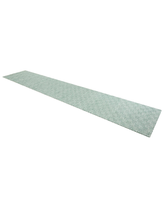 Green 2' 7 x 14' 1 Geo Trellis Flatweave Runner Area Rug 80% Wool & 20% Cotton Natural Geometric Carpet for Living, Office, Dining, Dorms for Sale at Rug Engine