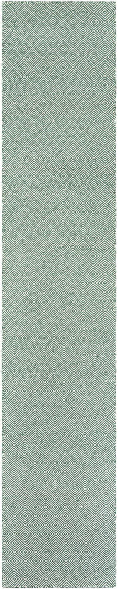 Green 2' 7 x 14' 1 Geo Trellis Flatweave Runner Area Rug 80% Wool & 20% Cotton Natural Geometric Carpet for Living, Office, Dining, Dorms for Sale at Rug Engine
