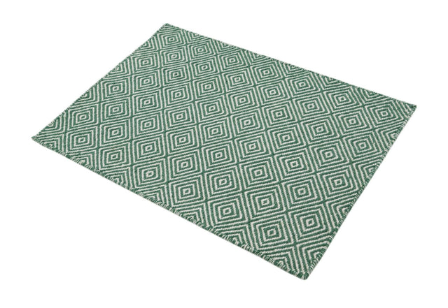 Green 2' x 3' 1 Geo Trellis Flatweave Rectangle Area Rug 80% Wool & 20% Cotton Natural Geometric Carpet for Living, Office, Dining, Dorms for Sale at Rug Engine
