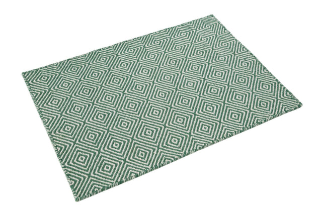 Green 2' x 3' 1 Geo Trellis Flatweave Rectangle Area Rug 80% Wool & 20% Cotton Natural Geometric Carpet for Living, Office, Dining, Dorms for Sale at Rug Engine
