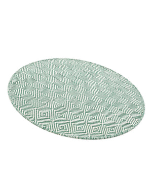 Green 3' 1 x 3' 1 Geo Trellis Flatweave Round Area Rug 80% Wool & 20% Cotton Natural Geometric Carpet for Living, Office, Dining, Dorms for Sale at Rug Engine