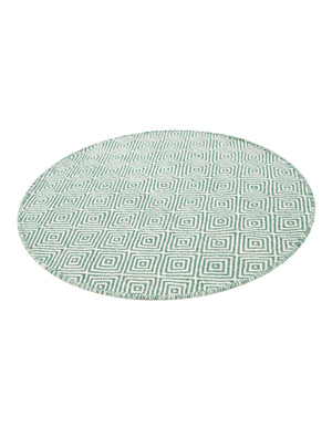 Green 3' 1 x 3' 1 Geo Trellis Flatweave Round Area Rug 80% Wool & 20% Cotton Natural Geometric Carpet for Living, Office, Dining, Dorms for Sale at Rug Engine