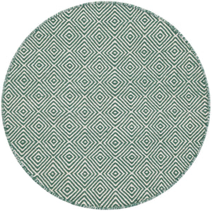Green 3' 1 x 3' 1 Geo Trellis Flatweave Round Area Rug 80% Wool & 20% Cotton Natural Geometric Carpet for Living, Office, Dining, Dorms for Sale at Rug Engine