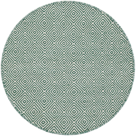 Green 3' 1 x 3' 1 Geo Trellis Flatweave Round Area Rug 80% Wool & 20% Cotton Natural Geometric Carpet for Living, Office, Dining, Dorms for Sale at Rug Engine