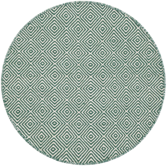 Green 3' 1 x 3' 1 Geo Trellis Flatweave Round Area Rug 80% Wool & 20% Cotton Natural Geometric Carpet for Living, Office, Dining, Dorms for Sale at Rug Engine