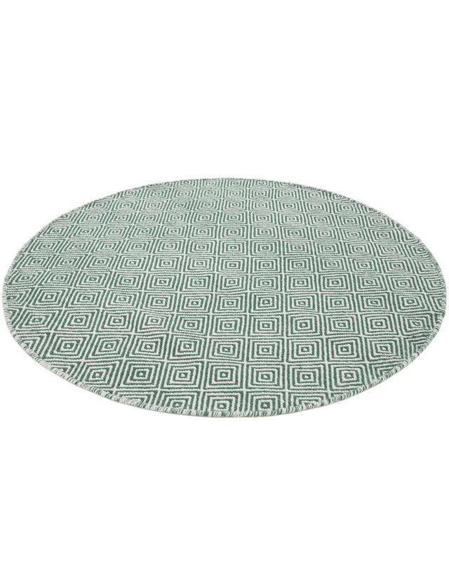 Green 4' 1 x 4' 1 Geo Trellis Flatweave Round Area Rug 80% Wool & 20% Cotton Natural Geometric Carpet for Living, Office, Dining, Dorms for Sale at Rug Engine
